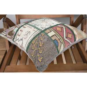Luxe 16x16 pouces Beige Kilim Patchwork laine oreiller Vintage moelleux tissé Design pour canapé literie sol Portable rustique jeter - Product Image 4