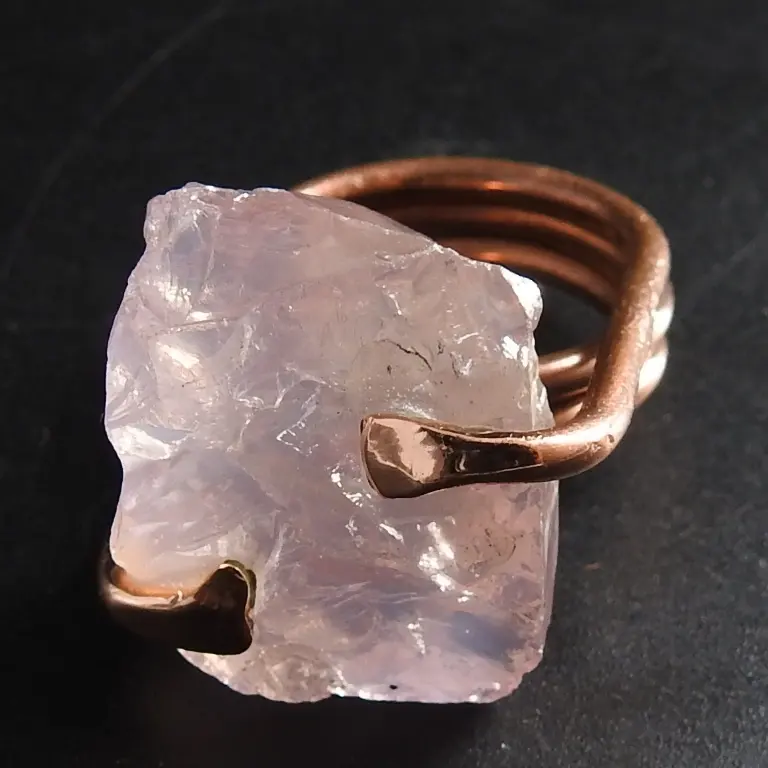 Rose Quartz Crystal Rough Wire Wrapping Copper Ring Raw Stone Minerals Gift For Her Unique Items One Of A Kind 100%Natural