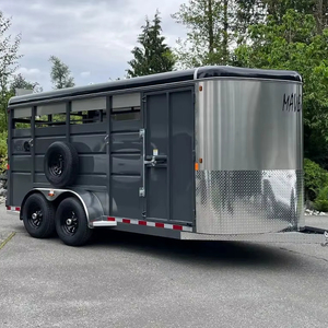Double Axle Livestock <b>Trailer</b> Tandem Axle <b>Farm</b> Transport <b>Trailer</b> with Side Storage and Spare Tire - Product Image 1