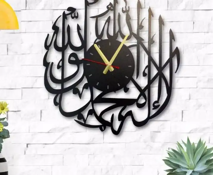 Produk Ramadhan Penjualan Laris Dekorasi Dinding Seni Muslim Bingkai Kayu Cermin Islami Jam Dinding Jam Dinding Dekorasi Rumah