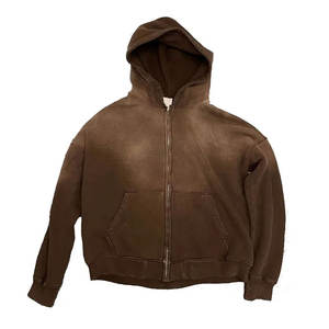 <b>Men</b> Winter <b>Plain</b> Dyed Knitting Drawstring Hooded Oversized 420 GSM Fleece Distressed Patch Custom Full Face Zip <b>Hoodies</b> - Product Image 1