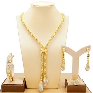 Thời Trang Sang Trọng Châu Âu Brazil Vàng Bracelet Earring Cubic Zirconia Vòng Cổ Lớn Arab Phi Vàng Bridal Bộ Trang Sức/