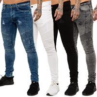Jean slim en coton pour homme, coupe ajustée, avec fermeture éclair personnalisée, patchs en cuir déchirés, coutures, délavage vieilli, style pantalon crayon, rivets, OEM