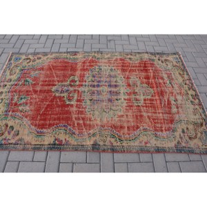 Tapis turc vintage grande surface 4.1 X 6.9ft classique rouge beige motif abstrait laine matériel 10mm Latex pour couloir chambre décor - Product Image 3