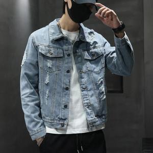 Veste en jean à capuche avec patchs brodés pour homme, design personnalisé, imprimé palmiers, collection hiver doublure en laine avec logo sur le devant - Product Image 4