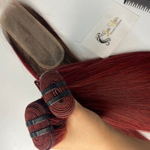 วิกผมต่อผมมนุษย์แบบช่อช่อผมปลอมสีออมเบรเบอร์กันดีแบบมีลูกไม้ HD - Product Image 2