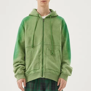 Custom Streetwear Sun faded Hoodie Drop Shoulder Heavyweight Oversized Zip Up Hoodies parche bordado Unisex - Product Image 5