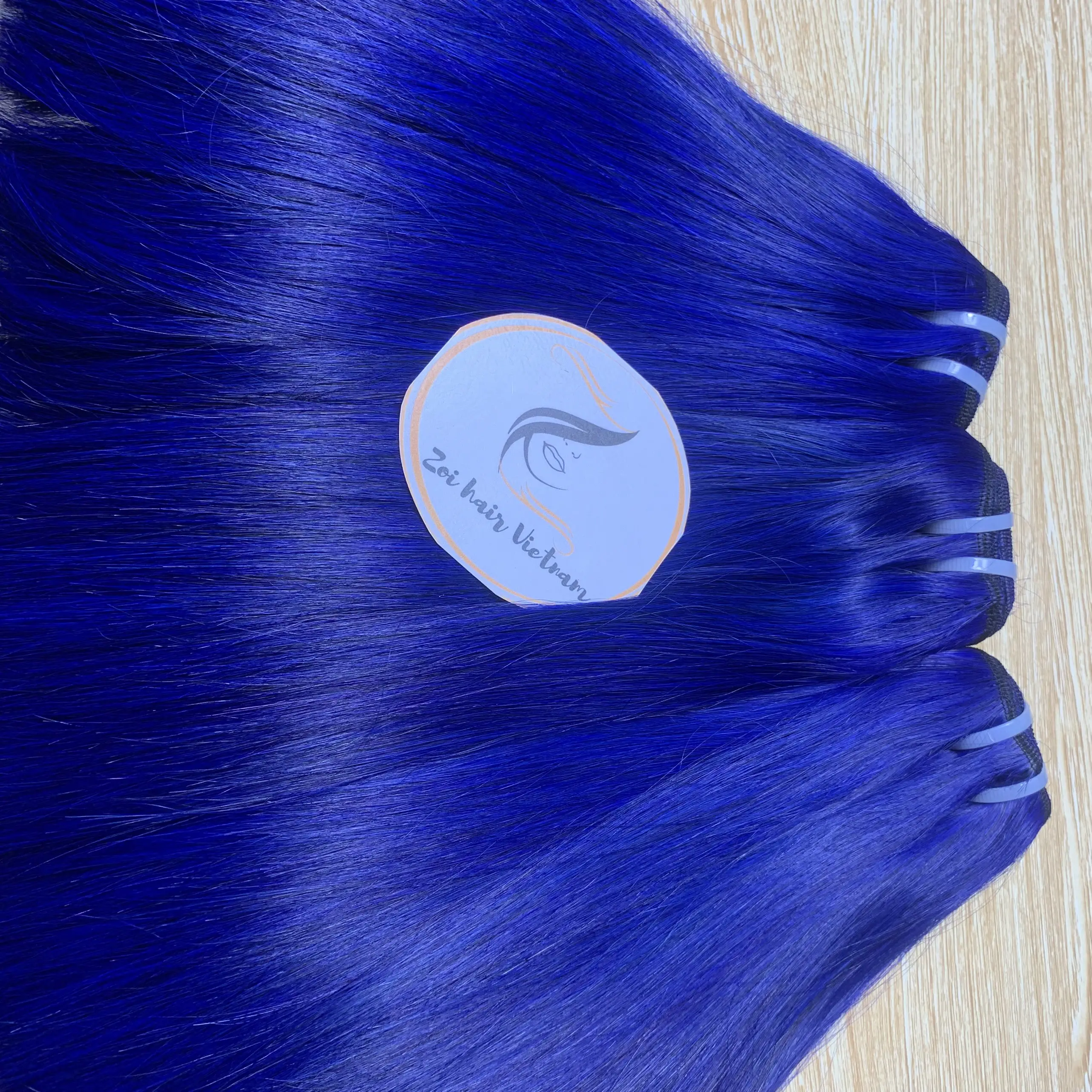 Wholesale Cheap 100 Human Remy Hair Double Drawn Blue Band Hair Bundles Hair Extensions Bone Straight Blue Color Dhl Fedex