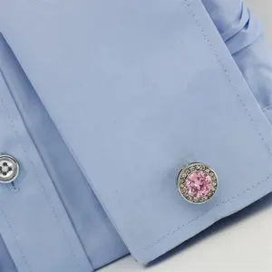 Fabricant de boutons de manchette personnalisés en cristal rose pour hommes, forme ronde, à offrir à un ami