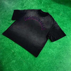 Camiseta de algodón 100% con lavado ácido personalizada para hombre, ropa de calle de gran tamaño con estampado Vintage de patrón sólido, tela de Jersey con logotipo de estilo Hip Hop - Product Image 2