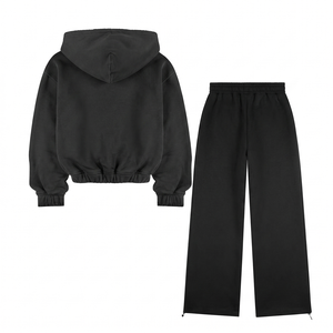 Sudadera con capucha y cremallera de forro polar de algodón y poliéster de 500 GSM, diseño de llamas negras, ropa con logotipo personalizado - Product Image 2