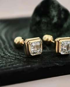 Boucles d'oreilles clous en diamant taille Asscher de 1,02 carat, cultivé en laboratoire, scintillant, en or massif 14 carats, bijoux fins pour femme, cadeau pour mariage - Product Image 3