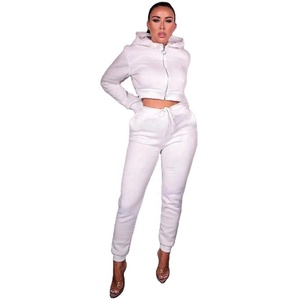 Women <b>Polyester</b> <b>Tracksuit</b> High Quality Comfortable Women Sports Jogging <b>Tracksuit</b> For Women With Crop Top Zipper Hoodie - Product Image 2