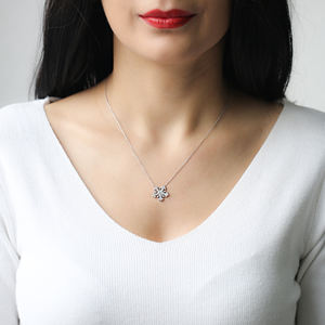 Colgante hecho a mano de Plata de Ley 925 para mujer, diseño de copo de nieve, collar con abalorio de piedra de circón para compromiso, boda, fiesta turca - Product Image 4