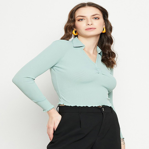 Top corto elegante con lazo de encaje para mujer, cuello en V, ropa personalizada hecha a mano, decoración tejida, fabricante de ropa con botones - Product Image 3