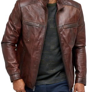 2024 mejor diseño transpirable piel de oveja chaqueta de cuero hombres alta calidad con capucha cuello primavera OEM servicio al por mayor precio barato - Product Image 5