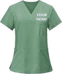 Ensemble de vestes de gommage en satin Spandex personnalisées à la mode Concevez votre propre vêtement d'allaitement Vente en gros Uniformes de gommage médical avec logo - Product Image 2