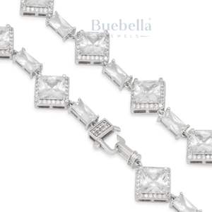 Hombres 925 Plata 14K Chapado en Oro 14mm Moissanite Diamante Lustrado Cadena de Tenis Venta Caliente Corte Princesa Collar Corte Princesa - Product Image 6