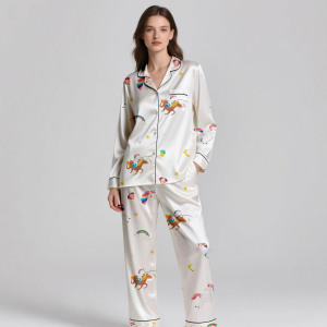 Conjunto de pijamas de seda helada con estampado bajo demanda para mujer, ropa de dormir de lujo, trajes de Pijamas largos o cortos - Product Image 4