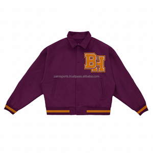 Chaquetas universitarias con bordado de logotipo personalizado para mujer, venta al por mayor, ropa de calle de béisbol, Mangas de cuero, prendas de vestir sólidas, chaqueta universitaria para mujer - Product Image 1