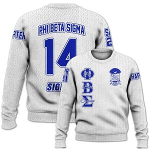 Phi Beta Sigma 1914 bleu blanc grec hiver respirant acrylique tricot Chenille lettres avant Sigma Beta fraternité vêtements pull - Product Image 2