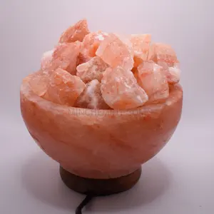 Pink Himalayan Bowl Salt Lamps with Salt Chunks and wooden base Electric cable SPA & wellness by MINCHEM INTERNATIONAL