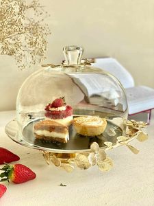 Hammered Design Metal <b>Cake</b> Stand With <b>Glass</b> <b>Dome</b> Crafted For Unique <b>Cake</b> Display And Decorative Kitchen Styling - Product Image 5
