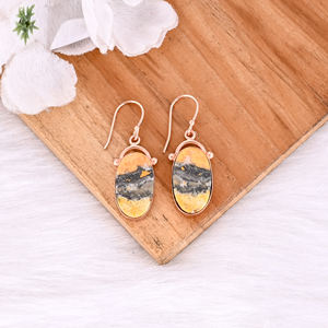 ต่างหูทองเหลืองสำหรับผู้หญิงต่างหูแจสเปอร์พลอยบัมเบิลบีดีไซน์ตามสั่ง - Product Image 2