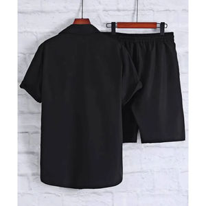 เสื้อคอตตอนแขนสั้นมีกระดุมเต็มปกเสื้อแฟชั่นใหม่ล่าสุดเสื้อผ้าลำลองระบายอากาศสำหรับฤดูร้อนสีพื้น - Product Image 6