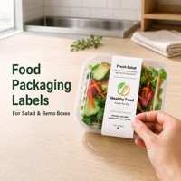 Étiquettes d'emballage en vinyle rectangulaires autocollantes pour boîte à salade, boîte bento