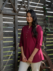 เสื้อเคอตต้อนแฟชั่นสตรีแบบลำลองสีไวน์สไตล์พื้นเมืองฤดูร้อน - Product Image 2