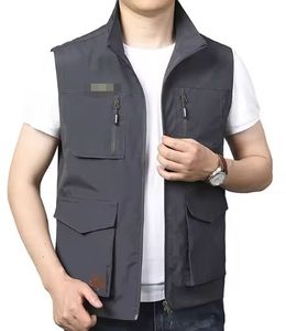 Veste sans manches matelassée légère sur mesure en gros pour hommes, col montant en toile, logo frontal, veste d'hiver chaude pour l'extérieur - Product Image 1