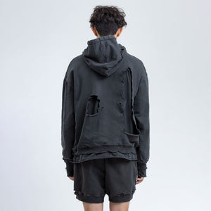 Sudadera con capucha extragrande desgastada pesada de moda para hombres Estampado de piedra lavada vintage en polar Pull-over Sudaderas con capucha en blanco al por mayor - Product Image 4