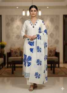 Kurti de Seda Muslin para Mujer, Estampado, con Diseño Bollywood, Elegante y Moderno, con Pantalón y Dupatta, Hecho en India - Product Image 5