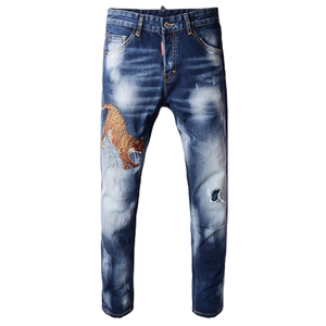 High Quality <b>Men</b> Denim Jeans Slim Fit <b>Stretch</b> Y2K Vintage Pencil Pants Ripped Custom OEM Bulk Wholesale - Product Image 3