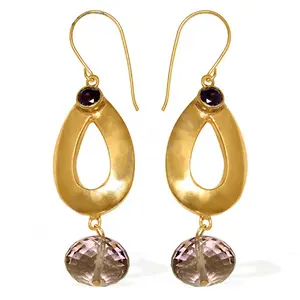 Boucles d'oreilles pendantes en améthyste en forme de larme plaquées or pour femmes, accessoire de mode - Product Image 1