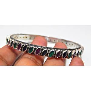 กำไลเงินสเตอร์ลิงทำด้วยมือกำไลข้อมืออัญมณีหลากสีทับทิมมรกตแท้925แฮนด์เมดสำหรับเป็นของขวัญ - Product Image 2