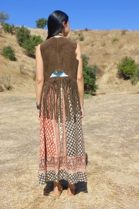 Chaleco Vintage Marrón con Bordado a Mano Srj Cosmic Eye para Mujer, Vestido Casual Sexy de Algodón con Flecos Largos y Lazos Delanteros, Talla XL, ODM, Corte en A - Product Image 4