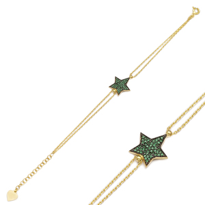 Emerald Stone 925 Sterling <b>Silver</b> Star Design Wholesale Handcraft Turkish Star Design Charm <b>Bracelet</b> - Product Image 1