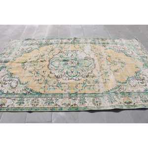 Turkish Vintage Large Rug 5.9x9.4 ft, Green <b>Yellow</b> Solid Rug - Product Image 3