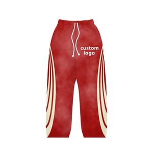 Custom Embroidery Logo Winter Streetwear Breathable Acid Washed Distressed 400g Tracksuits 100% Cotton Patch <b>Sweatpants</b> <b>Set</b> Men - Product Image 4