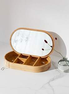 Custom Modern Style Wooden <b>Jewelry</b> Box with Transparent Lid and <b>Mirror</b> for <b>Storage</b> of Cosmetics Lipstick Lotion - Product Image 2