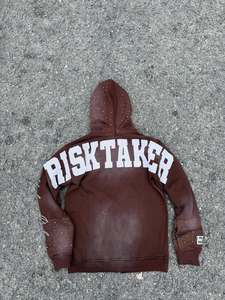 Nouveau sweat à capuche zippé oversize pour homme, style streetwear personnalisé, en molleton de coton respirant, avec strass, effet délavé soleil et délavé à l'acide, écologique, pour l'hiver - Product Image 2