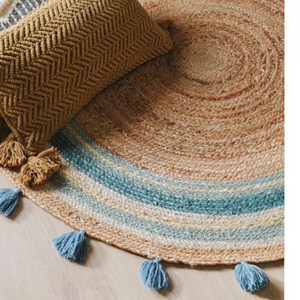 Tapis rond en jute tissé à la main avec des glands, tapis de sol tressé naturel pour la chambre d'enfant, la crèche, le salon, la décoration de la maison - Product Image 1