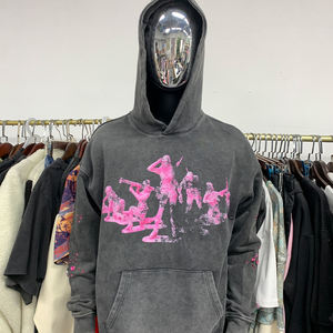 Wholesale Winter Digital Graphic DTG Vintage Stone Washed Heavyweight 100% Cotton Oversized <b>Pullover</b> Rhinestone Hoodies <b>for</b> <b>Men</b> - Product Image 1