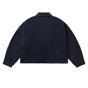 Chaqueta de invierno de lona lavada vintage desgastada para hombre, logotipo personalizado, cuello levantado, doble cremallera, 100% algodón, sarga, ajuste cuadrado, logotipo frontal - Product Image 2