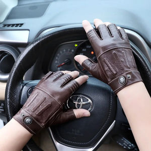 Driving <b>Gloves</b> Half <b>Finger</b> <b>Gloves</b> for Fitness Driving High Quality Genuine Leather <b>Gloves</b> <b>Finger</b>-less Brown Driver Sports - Product Image 5