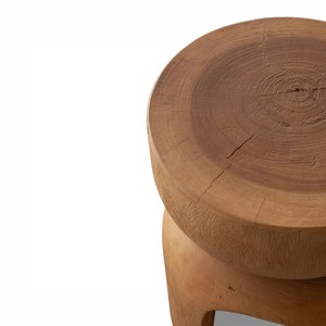 Taburete de Madera de Suar Maciza, Tallado a Mano, Ecológico, Duradero, con Acabado Natural Escultural, Reposapiés de Madera de Monkeypod, Moderno - Product Image 3