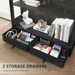 Vitrine de présentation de figurines en gros avec éclairage LED, étagères en verre trempé, 2 tiroirs, mobilier de salle de jeux, vitrine pour objets de collection - Product Image 4