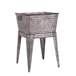 wholesale vintage style galvanized metal square tub planter <b>pot</b> with <b>stand</b> planter tub for home and garden decoration - Product Image 1